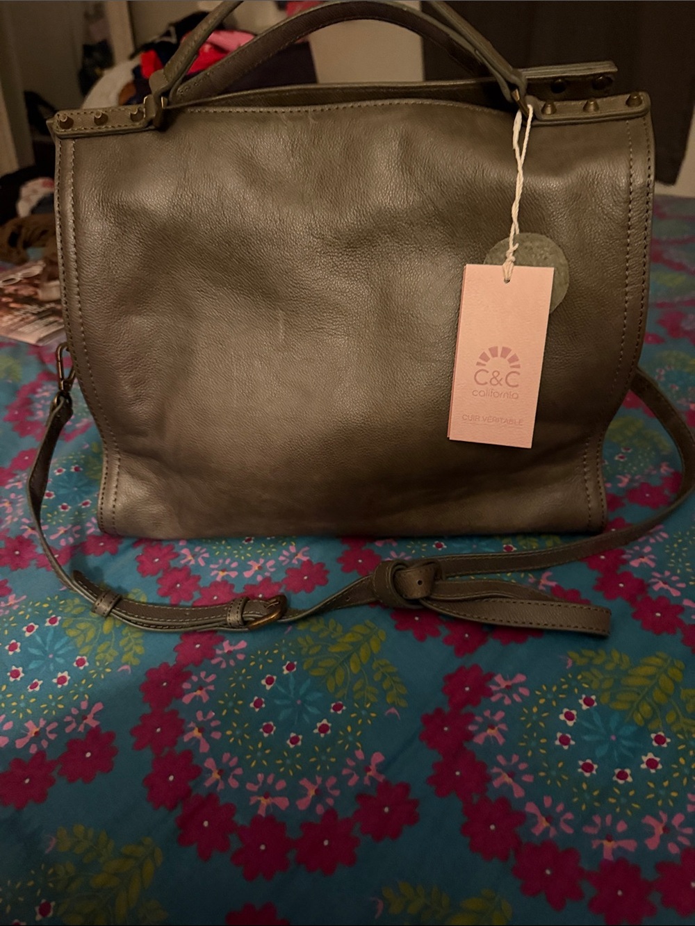 C&C California Olive Green Leather Satchel